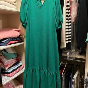 Green waffle knit dress